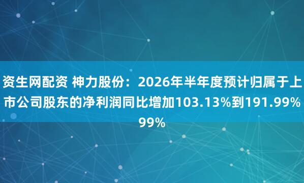 资生网配资 神力股份:2026年半年度预计归属于上市公司股东的净利润同比增加103.13%到191.99%